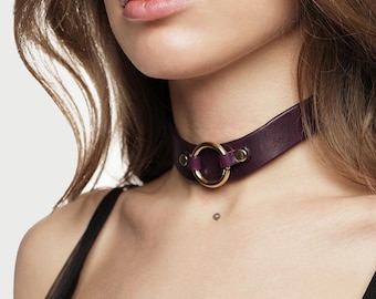 Leather Choker Necklace Minimalism Choker Collar Purple Female Collar Women Pastel Goth Collar Bondage Choker Sexy Leather Gift