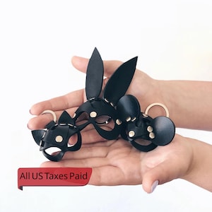 Handcrafted Leather Mask Keychain: Cat, Bunny, Mickey Key Fob