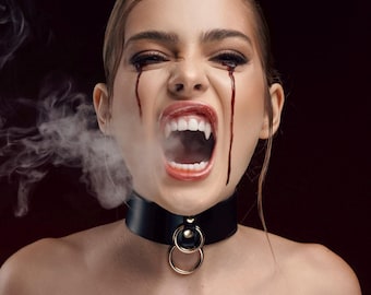 Leather Choker with Leash:  Halloween Bondage Collar, Fetish Leather Submissive Gift for Couple
