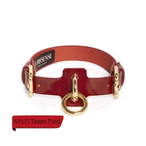 Leren choker, kleuren rood zwart en roze, ketting met ring, dag vrouwenchoker, gothpunkstijl, aangepast formaat volwassen