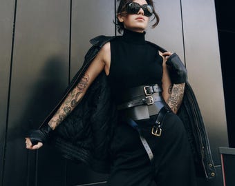 Italian Leather Corset Belt: Punk Waist Cincher, Festival Outfit