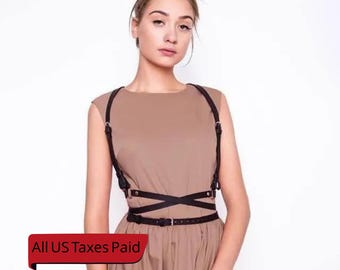 Leather Harness Over Dress: Sexy Chest Harness, Kinky Outfit