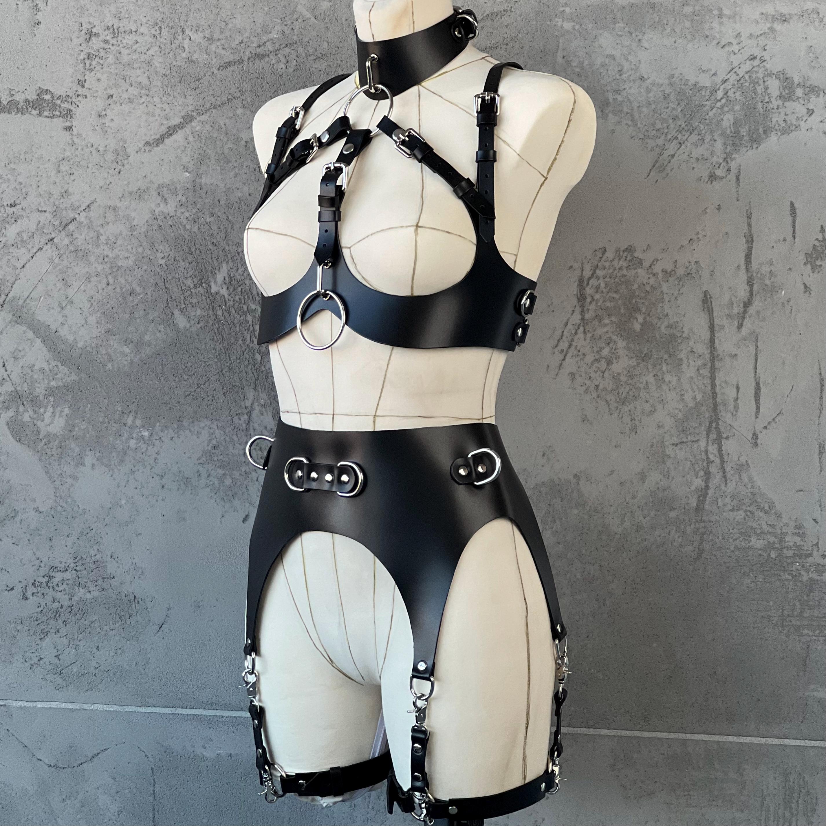 Handmade Leather Corset Harness Set BDSM Lingerie Boudoir Outfit Etsy
