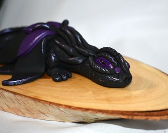 Black and Purple Polymer Clay Dragon - Clay Dragon - Wall Decor - Polymer Clay Dragon Plaque - Dragon Sculpture - Clay Dragon Art - 1-119