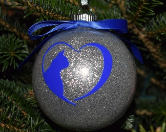 NEW Christmas Glitter Ornament - Cat Christmas Ornament - Ornament - White Glitter Ornament - White and Blue Ornament - 7-018