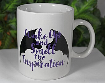 White 20oz "Inspiration" Coffee Mug - Wake Up and Smell the Inspiration - Dragon Wing Mug - Decorated Mug - Ceramic Coffee Mug - 9-033