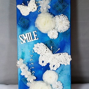 Handmade Mixed Media Canvas - Mixed Media Canvas - Mixed Media Painting - Butterfly Canvas - Blue Mixed Media Canvas - 11-001