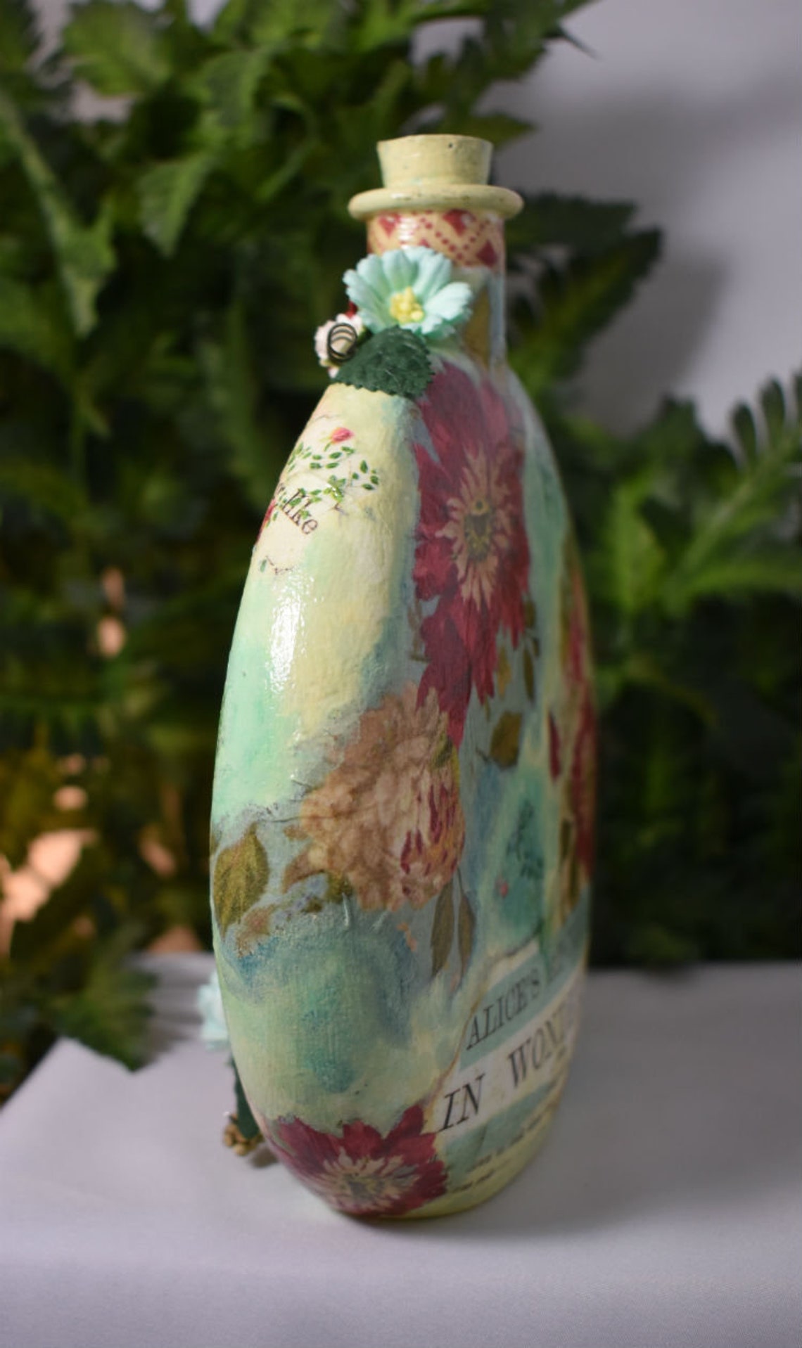 Alice Decoupage Glass Jar Alice Decoupage Jar Mixed Media Jar Table Art