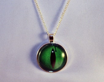 Green Handcrafted Glass Dragon Eye Necklace - Green Dragon Eye - Dragon Eye Necklace - Glass Dragon Necklace - 13-001D