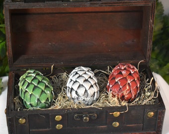 Polymer Clay Mini Dragon Eggs in Brown Chest - Dragon Eggs - Dragon Egg Set - Dragon Storage - Dragon Egg Chest - Clay Dragon Eggs - 8-031