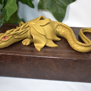 Polymer Clay Gold Dragon Book Dragon Book Dragon Storage OOAK Dragon Sculpture Polymer Clay Dragon Gold Clay Dragon 1-116 image 1