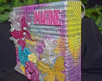 6 x 6 Handmade Mixed Media Canvas - Handmade Flower Canvas - Imagine Canvas - Imagine Mixed Media Canvas - Pink Mixed Media Canvas - 11-005