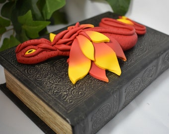 Polymer Clay Fire Dragon Book - Dragon Book - Dragon Storage - OOAK - Dragon Sculpture - Polymer Clay Dragon - Red Clay Dragon - 1-118