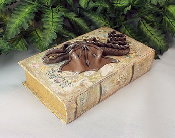 Polymer Clay Brown Dragon Book - Dragon Sculpture - Brown Dragon Sculpture - Brown Dragon - Dragon Book - Brown Clay Sculpture - 1-065