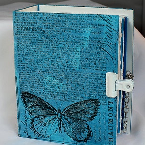 Handmade Blue Art Journal Small Mixed Media Journal Journal w/pocket Blue Journal Small Art Journal Butterfly Art Journal 4-012 image 1