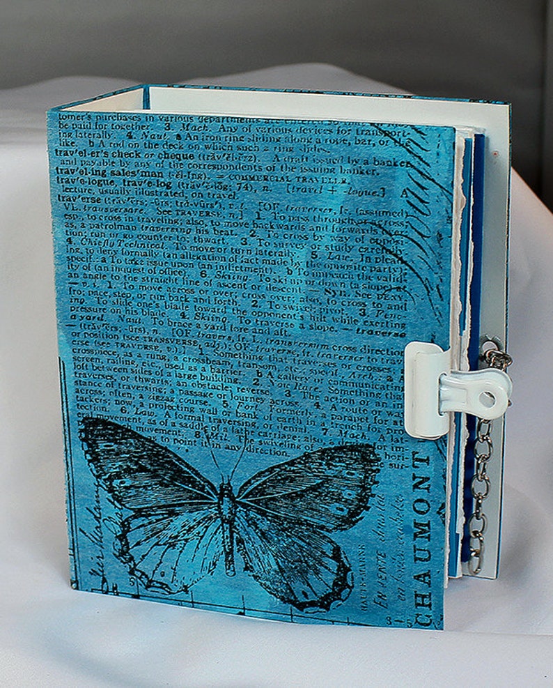 Handmade Blue Art Journal Small Mixed Media Journal Journal w/pocket Blue Journal Small Art Journal Butterfly Art Journal 4-012 image 1