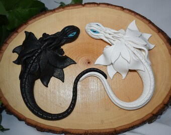 White and Black Clay Dragon Pair  - Clay Dragon - Wall Decor - Polymer Clay Dragon Plaque - Dragon Sculpture - Clay Dragon Art - 1-121