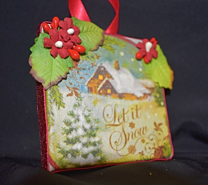 3 x 3 Rice Paper Mixed Media Canvas Mixed Media Canvas 11-010 Ornament Canvas Small Christmas Ornament Handmade Christmas Canvas
