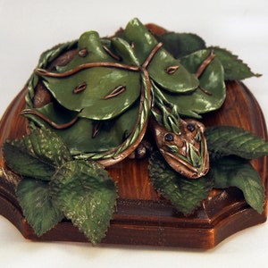 Polymer Clay Brown and Green Dragon Decor - Forest Dragon - Wall Decor - OOAK - Dragon Sculpture - Wall Dragon - 1-020