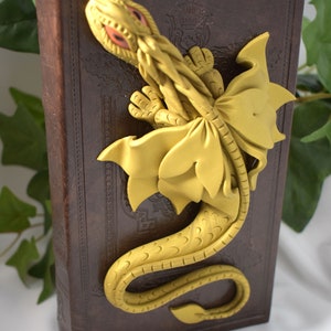 Polymer Clay Gold Dragon Book Dragon Book Dragon Storage OOAK Dragon Sculpture Polymer Clay Dragon Gold Clay Dragon 1-116 image 3