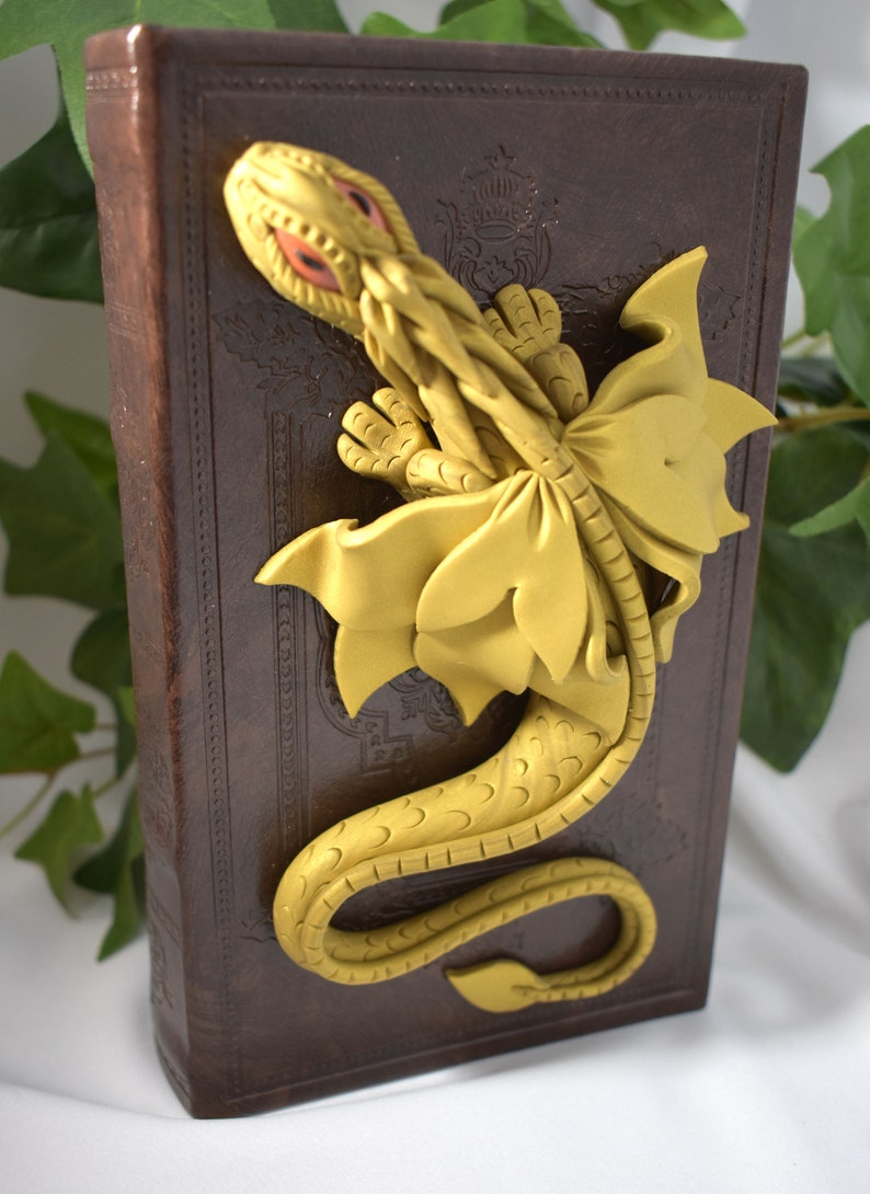 Polymer Clay Gold Dragon Book Dragon Book Dragon Storage OOAK Dragon Sculpture Polymer Clay Dragon Gold Clay Dragon 1-116 image 3