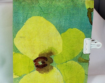 Handmade Art Journal Small - Mixed Media Journal - Art journal w/pocket - Yellow Journal - Small Art Journal - Flower Mixed Media Book 4-010