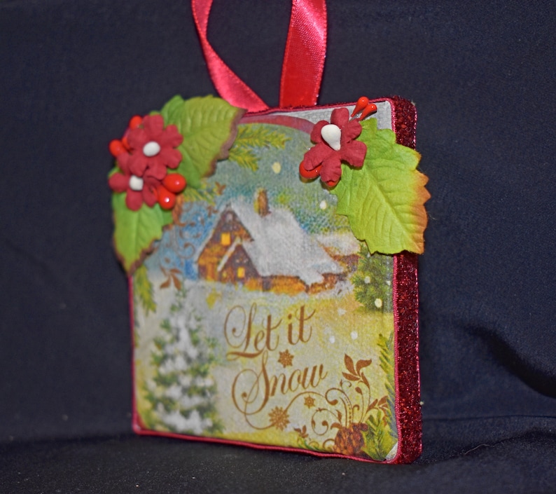 3 x 3 Rice Paper Mixed Media Canvas Mixed Media Canvas 11-010 Ornament Canvas Small Christmas Ornament Handmade Christmas Canvas