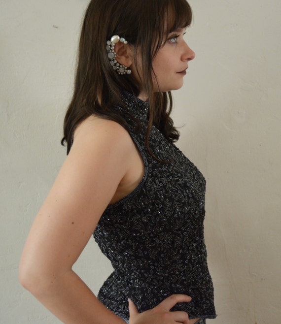 80's 90's Glam Disco Beaded Sequins Sleeveless Mod