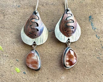 Elytra Mixed Metal and Hematite in Quartz Earrings