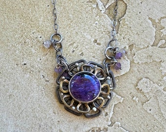 Blossom Mixed Metal and Charoite Necklace
