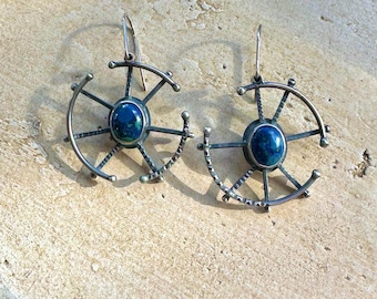 Broken Wheel Sterling Silver and Azurite and Malachite Earrings