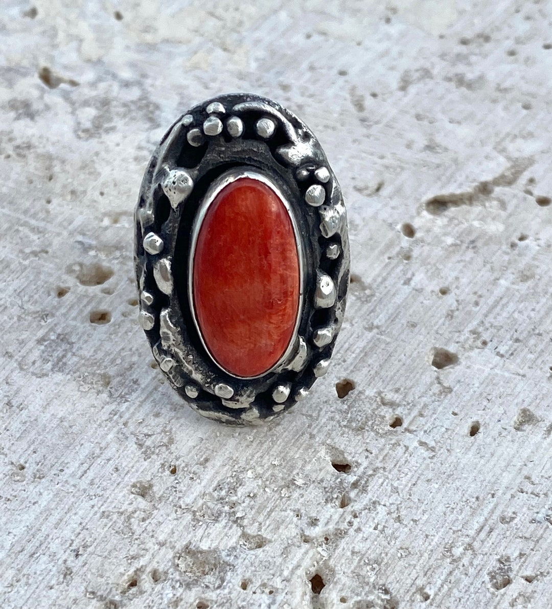 Of the Sea Sterling Silver and Spiny Oyster Shell Statement Ring Etsy