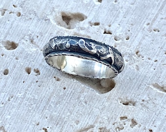Stony Fused Texture Sterling Silver Band