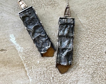 Hills and Dales Reticulated Silver and Gold Hinged Earrings