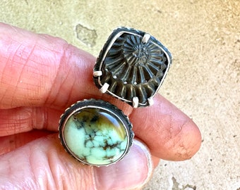 By Land and Sea Sterling Silver, Variscite and Pyrite Split Top Ring