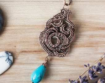 Turquoise pendant, wire wrapped jewelry