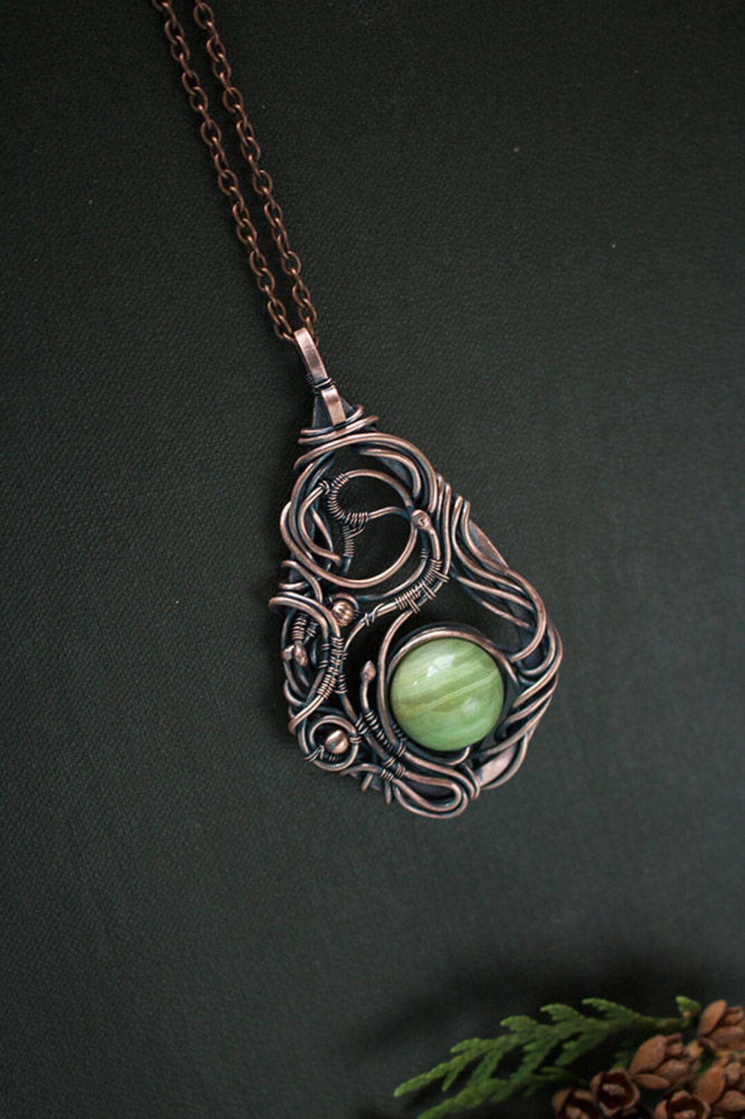 Wire and Bead Jewelry Wire Wrapped Pendant With Green Onyx - Etsy