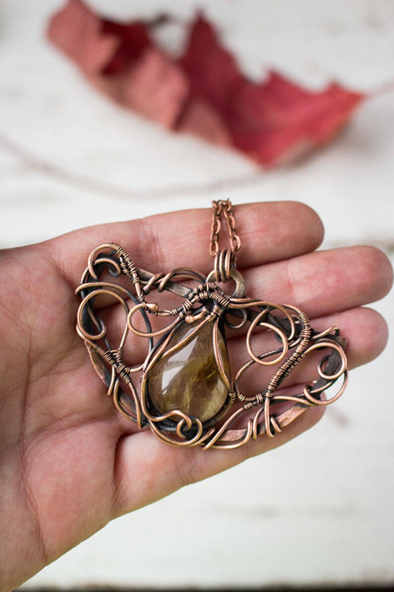 Wire wrap jewelry Elven pendant Victirian necklace Designer Etsy