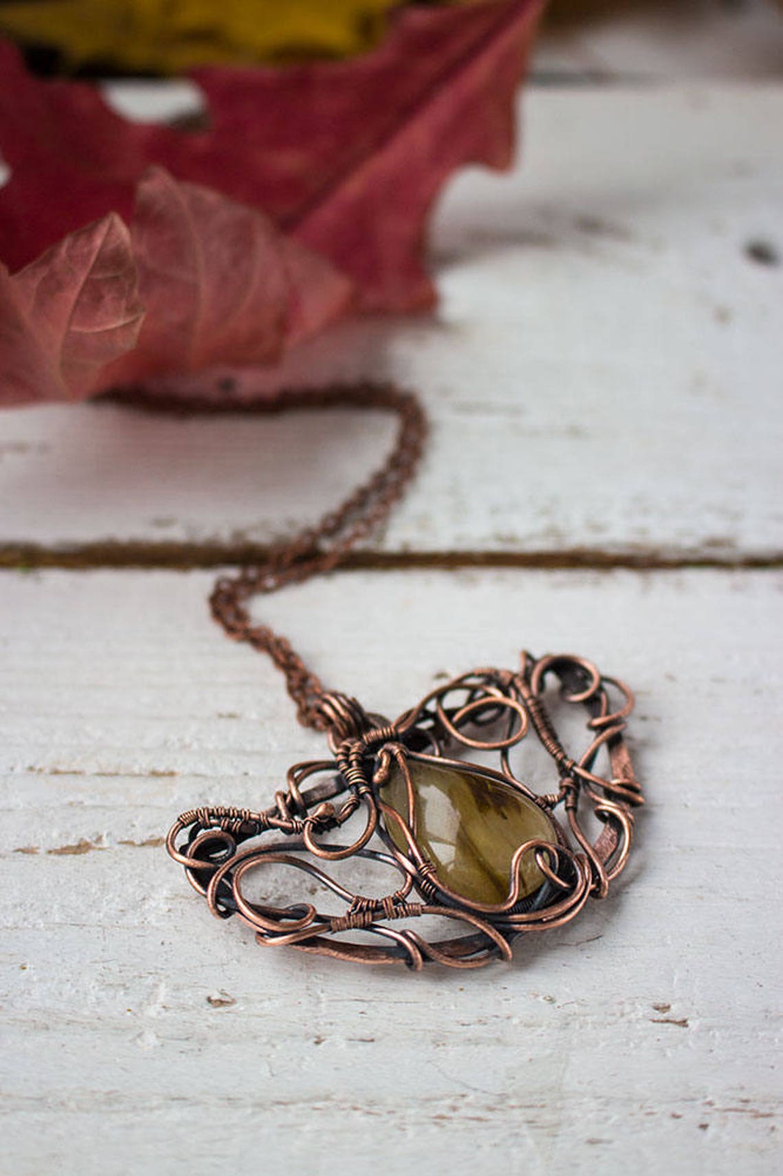 Wire wrap jewelry Elven pendant Victirian necklace Designer Etsy