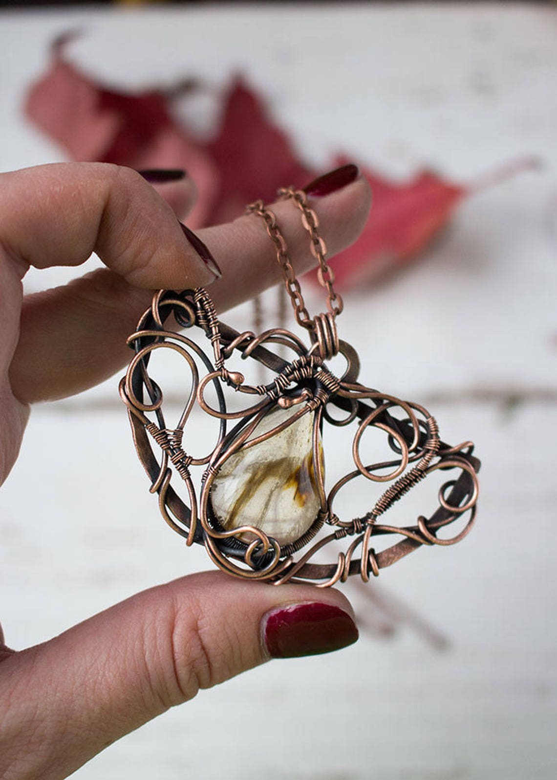 Wire wrap jewelry Elven pendant Victirian necklace Designer Etsy