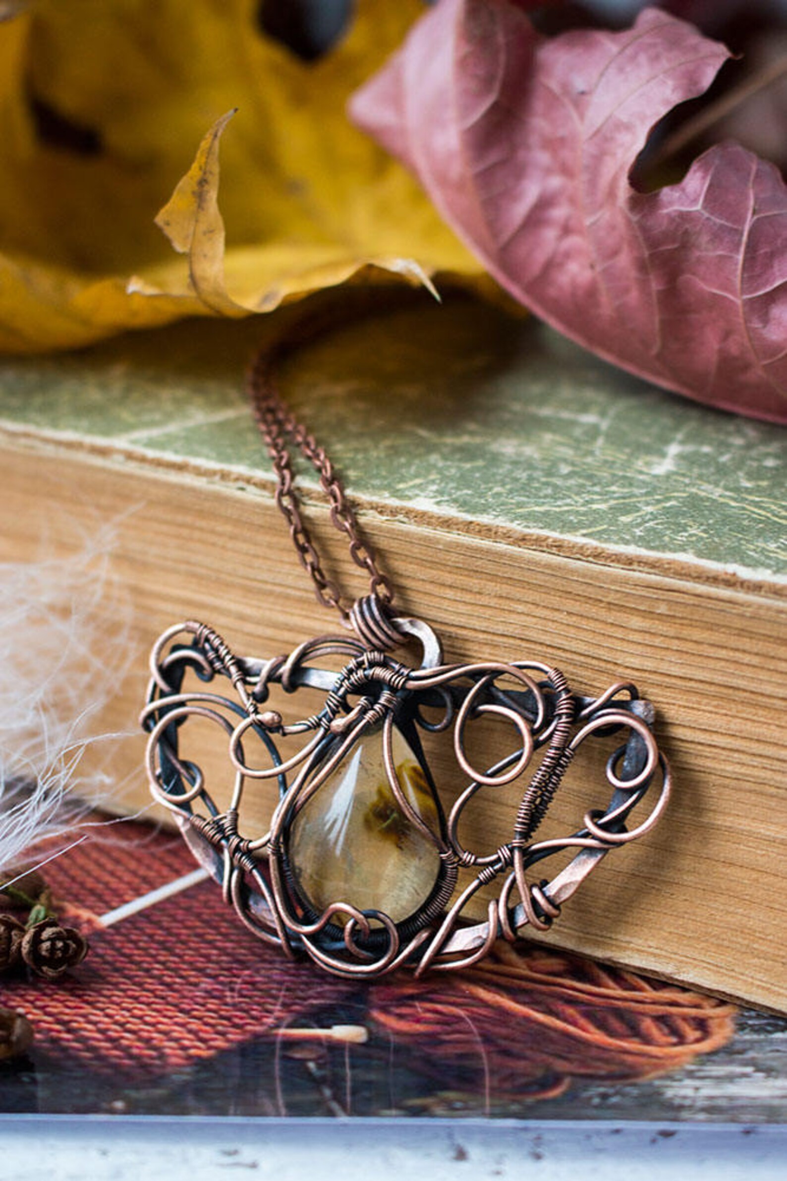 Wire wrap jewelry Elven pendant Victirian necklace Designer Etsy