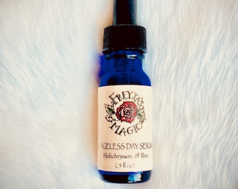 Facial Serum | Ageless Beauty Day Serum for All Skin Types | Helichrysum + Rose in Argan & Jojoba Oils | Hydration, Repair, Radiance