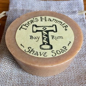 Bay Rum Shave Soap | Thor&#39;s Hammer Bay Rum Shaving Soap Puck | Wet Shave Soap | Viking Shave Soap | Organic Goat Milk & Bentonite Clay