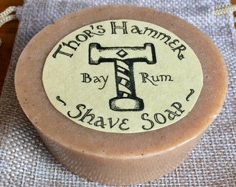 Bay Rum Shave Soap | Thor's Hammer Bay Rum Shaving Soap Puck | Wet Shave Soap | Viking Shave Soap | Organic Goat Milk & Bentonite Clay