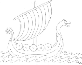 Viking Ship Art | Print and Color Viking Ship | Kids Coloring Pages | Two (2) Designs!