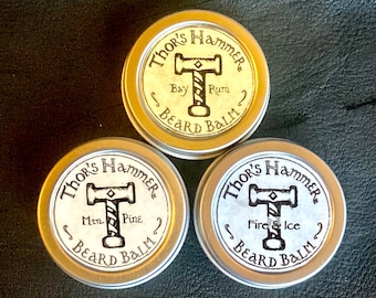Beard Balm Gift Set | Bay Rum, Mountain Pine, and Fire & Ice | Thor's Hammer Viking Beard Balm Set of 3
