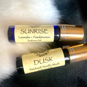 Perfume Oil Sunrise & Dusk | Lavender and Frankincense + Patchouli Vanilla Musk | Calming, Clearing, Uplifting + Rich, Resinous, Alluring