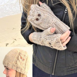 Knitting Pattern Bundle, Adult and Child Gloves Easy Cable Tutorial, Winter Nature Mittens How To, Owl Hat & Fingerless Mitts (English)