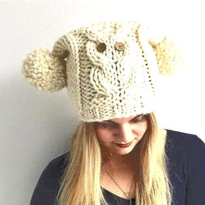 Knitting Pattern, Adult & Child Pom-Pom Beanie, Owl T-bag Hat, (English PDF)
