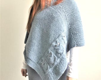 Modello per maglia, poncho per bambini e adulti, scialle spesso con gufi, divertente cappotto fai da te per esterni (PDF in inglese)